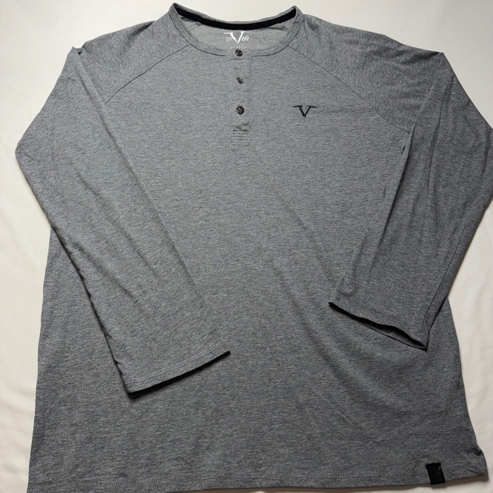 19V69 Italia Versace Men's Henley Shirt Heather Gray Long Sleeve Cotton XL